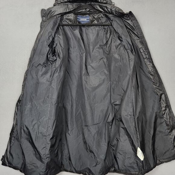 Lands End Puffer Coat Womens Large Black Long Hooded Down Feather Quilted Parka - Picture 10 of 14